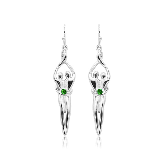 Medium Soulmate Earrings, 1 ½" by 5/16th", .925 Genuine Sterling Silver, Ear Wire, Clear Cubic Zirconia