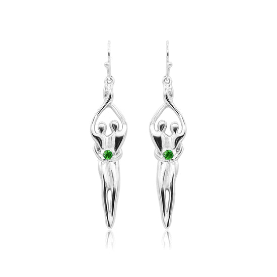 Medium Soulmate Earrings, 1 ½" by 5/16th", .925 Genuine Sterling Silver, Ear Wire, Sapphire Cubic Zirconia