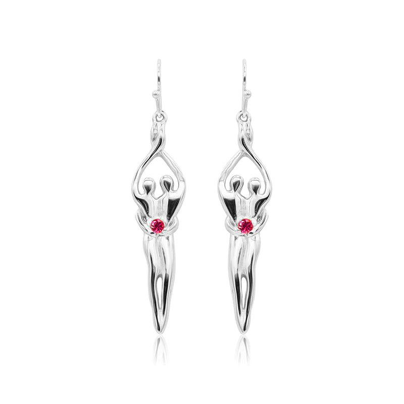 Medium Soulmate Earrings, 1 ½" by 5/16th", .925 Genuine Sterling Silver, Ear Wire, Clear Cubic Zirconia