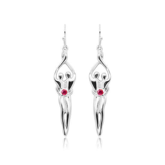 Medium Soulmate Earrings, 1 ½" by 5/16th", .925 Genuine Sterling Silver, Ear Wire, Clear Cubic Zirconia