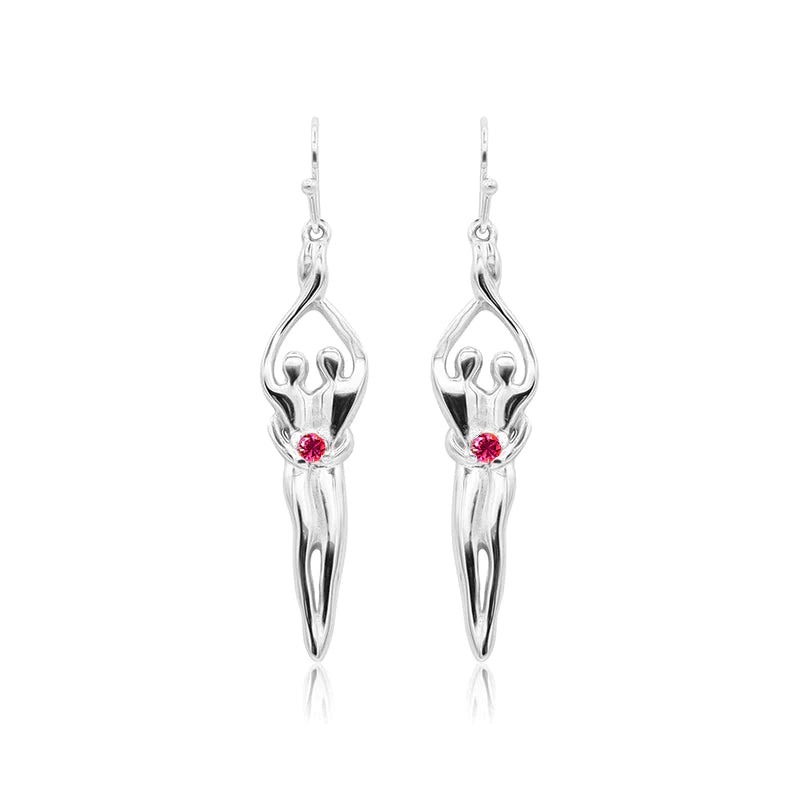 Pendientes medianos Soulmate, 1 ½" por 5/16", plata de ley genuina .925, alambre para oreja, circonita cúbica esmeralda