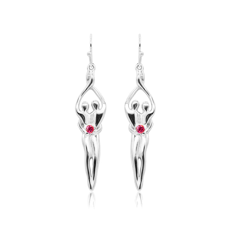 Pendientes medianos Soulmate, 1 ½" por 5/16", plata de ley genuina .925, alambre para oreja, circonita cúbica amatista