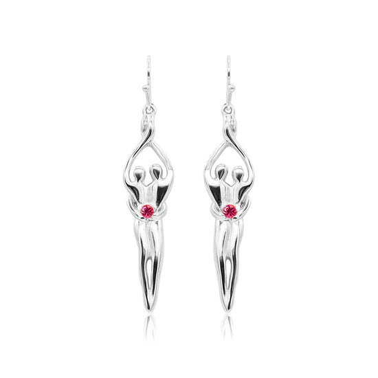 Pendientes medianos Soulmate, 1 ½" por 5/16", plata de ley genuina .925, alambre para oreja, circonita cúbica amatista