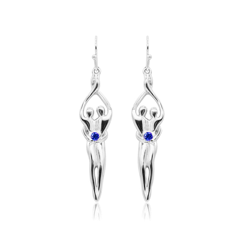 Medium Soulmate Earrings, 1 ½" by 5/16th", .925 Genuine Sterling Silver, Ear Wire, Clear Cubic Zirconia