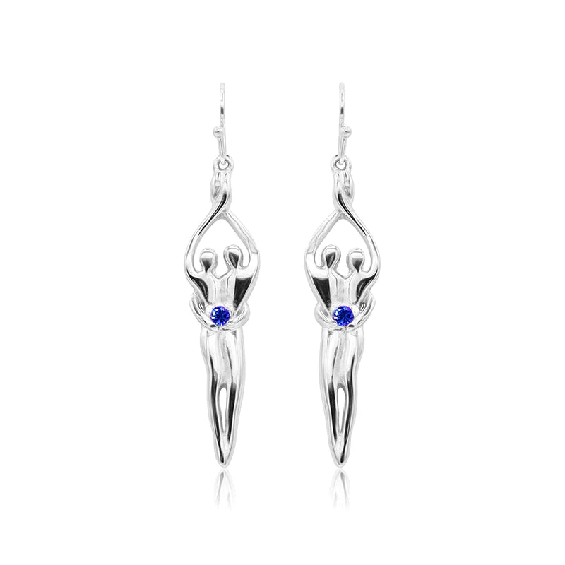 Medium Soulmate Earrings, 1 ½" by 5/16th", .925 Genuine Sterling Silver, Ear Wire, Ruby Cubic Zirconia