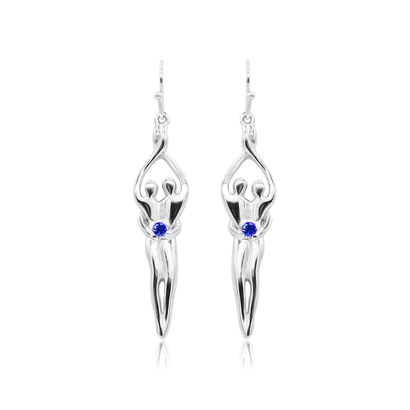 Pendientes medianos Soulmate, 1 ½" por 5/16", plata de ley genuina .925, alambre para oreja, circonita cúbica de rubí