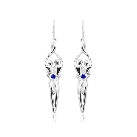 Medium Soulmate Earrings, 1 ½" by 5/16th", .925 Genuine Sterling Silver, Ear Wire, Ruby Cubic Zirconia