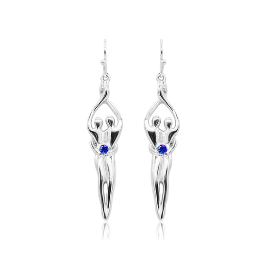 Pendientes medianos Soulmate, 1 ½" por 5/16", plata de ley genuina .925, alambre para oreja, circonita cúbica esmeralda