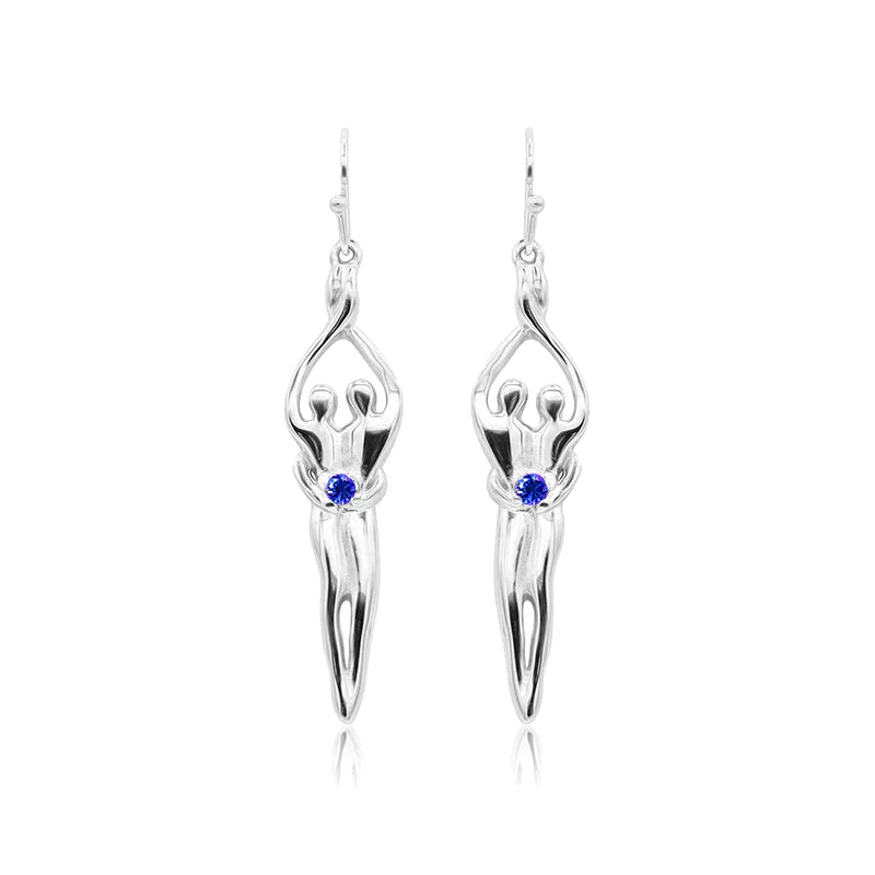 Medium Soulmate Earrings, 1 ½" by 5/16th", .925 Genuine Sterling Silver, Ear Wire, Amethyst Cubic Zirconia