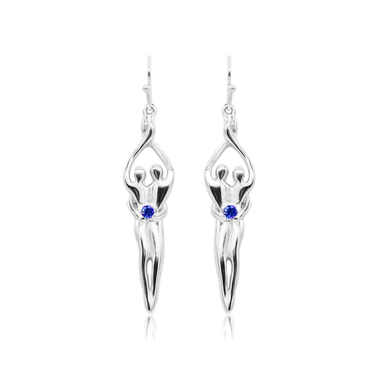 Medium Soulmate Earrings, 1 ½" by 5/16th", .925 Genuine Sterling Silver, Ear Wire, Amethyst Cubic Zirconia