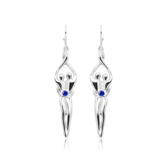 Medium Soulmate Earrings, 1 ½" by 5/16th", .925 Genuine Sterling Silver, Ear Wire, Amethyst Cubic Zirconia