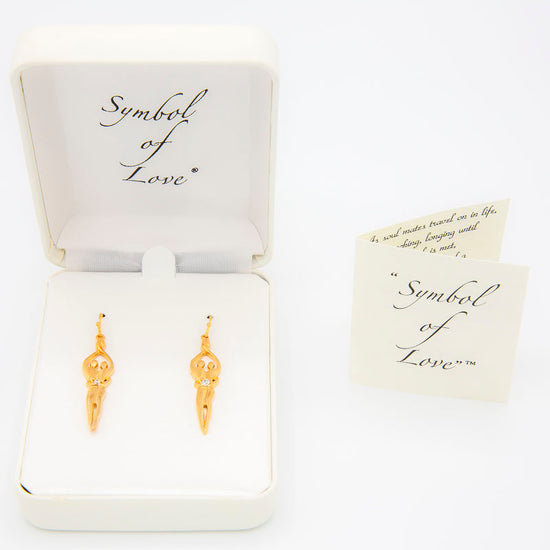 Medium Soulmate Earrings, 1 ½" by 5/16th", .925 Genuine Sterling Silver with 14kt. Gold Overlay, Ear Wire, Clear Cubic Zirconia Stone