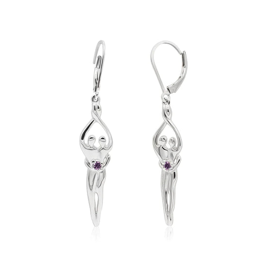 Medium Soulmate Earrings, 1 ¾"  by 5/16th", .925 Genuine Sterling Silver, Lever Back, Clear Cubic Zirconia