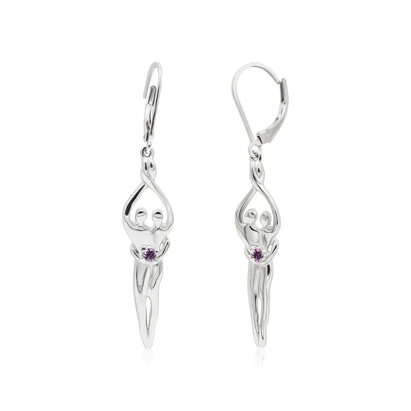 Medium Soulmate Earrings, 1 ¾"  by 5/16th", .925 Genuine Sterling Silver, Lever Back, Sapphire Cubic Zirconia