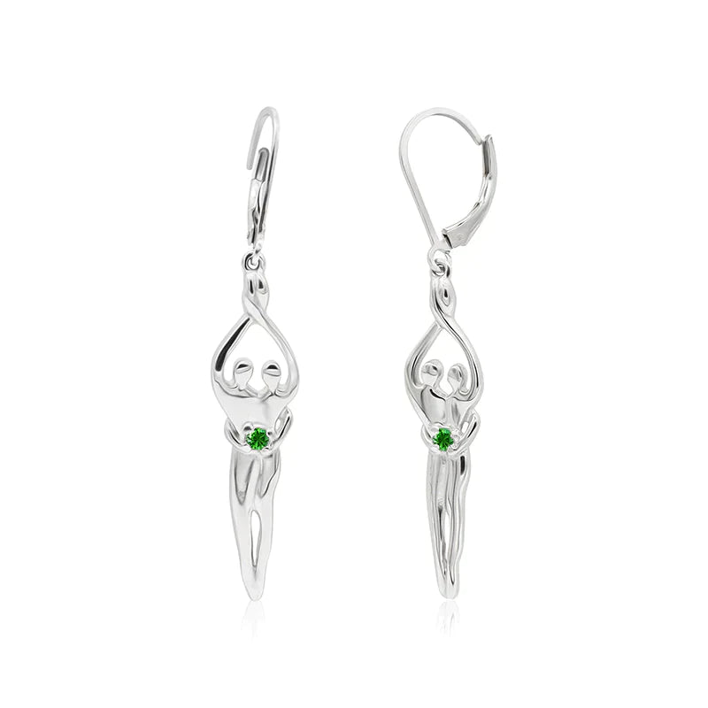 Medium Soulmate Earrings, 1 ¾"  by 5/16th", .925 Genuine Sterling Silver, Lever Back, Amethyst Cubic Zirconia