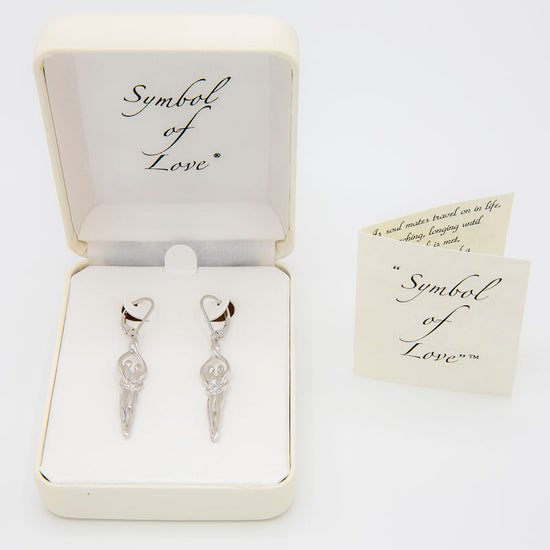 Medium Soulmate Earrings, 1 ¾"  by 5/16th", .925 Genuine Sterling Silver, Lever Back, Clear Cubic Zirconia Stone