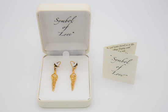 Medium Soulmate Earrings, 1 ¾"  by 5/16th", .925 Genuine Sterling Silver with 14kt. Gold Overlay, Lever Back, Clear Cubic Zirconia Stone