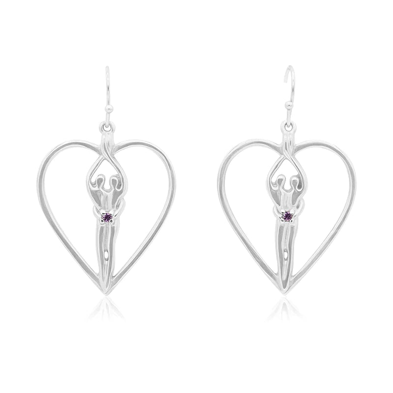 Pendientes de corazón Soulmate, 1" por ¾", plata de ley genuina .925, alambre para oreja, circonita cúbica transparente