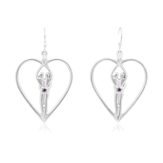 Pendientes de corazón Soulmate, 1" por ¾", plata de ley genuina .925, alambre para oreja, circonita cúbica de rubí