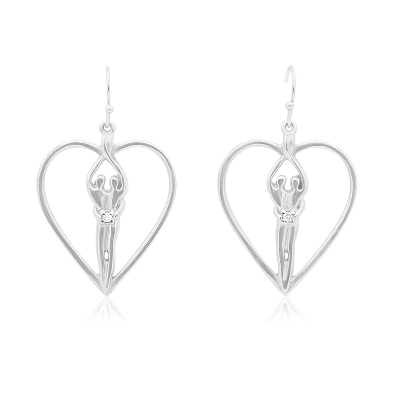 Soulmate Heart Earrings, 1" by ¾", .925 Genuine Sterling Silver, Ear Wire, Clear Cubic Zirconia Stone
