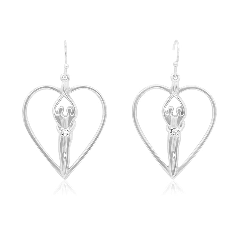 Load image into Gallery viewer, Soulmate Heart Earrings, 1&amp;quot; by ¾&amp;quot;, .925 Genuine Sterling Silver, Ear Wire, Clear Cubic Zirconia

