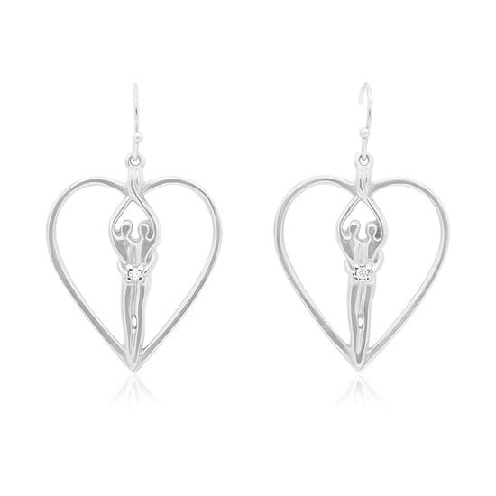 Soulmate Heart Earrings, 1" by ¾", .925 Genuine Sterling Silver, Ear Wire, Clear Cubic Zirconia Stone