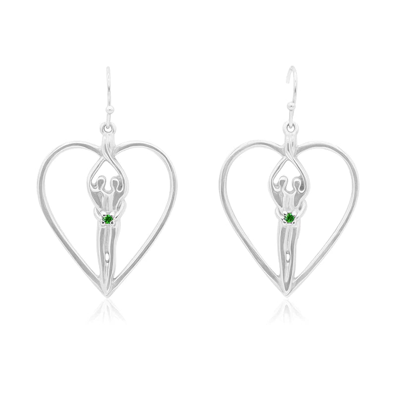 Soulmate Heart Earrings, 1" by ¾", .925 Genuine Sterling Silver, Ear Wire, Clear Cubic Zirconia