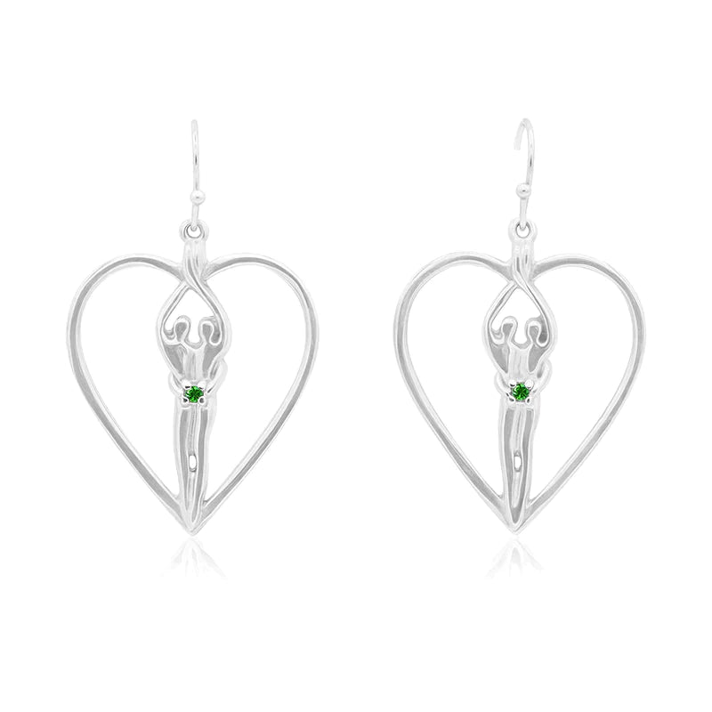 Soulmate Heart Earrings, 1" by ¾", .925 Genuine Sterling Silver, Ear Wire, Amethyst Cubic Zirconia