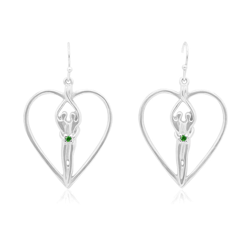 Soulmate Heart Earrings, 1" by ¾", .925 Genuine Sterling Silver, Ear Wire, Sapphire Cubic Zirconia