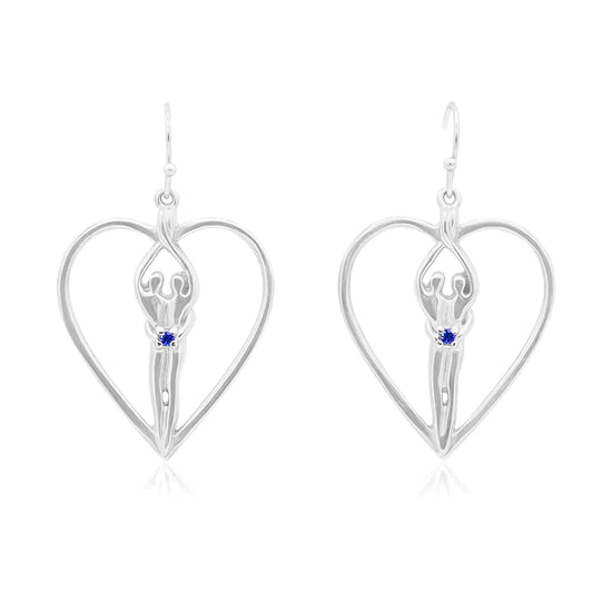 Soulmate Heart Earrings, 1" by ¾", .925 Genuine Sterling Silver, Ear Wire, Amethyst Cubic Zirconia