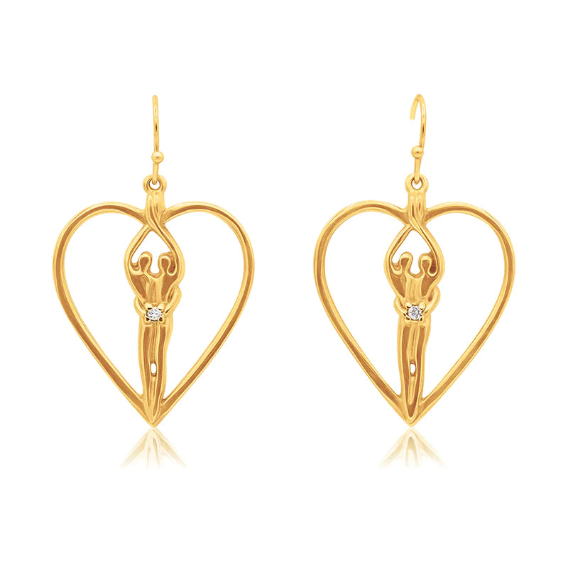 Gold Dangle Earrings Heart Ear Wire Clear – Symbol of Love