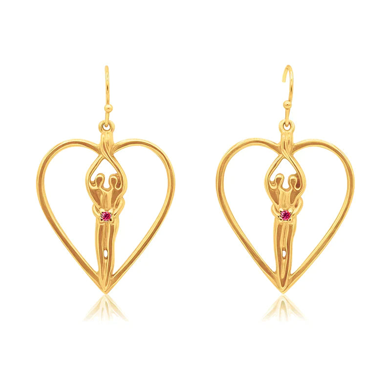 Pendientes de corazón Soulmate, 1" por ¾", plata de ley genuina .925 con 14kt. Recubrimiento de oro, alambre para oreja, circonita cúbica de zafiro