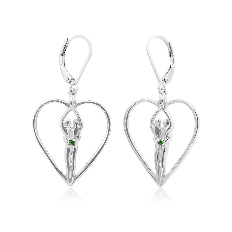 Soulmate Heart Earrings, 1" by ¾", .925 Genuine Sterling Silver, Lever Back, Sapphire Cubic Zirconia