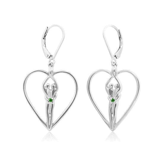 Soulmate Heart Earrings, 1" by ¾", .925 Genuine Sterling Silver, Lever Back, Amethyst Cubic Zirconia