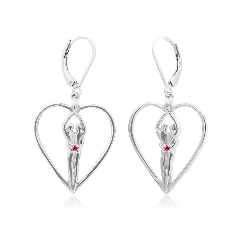 Soulmate Heart Earrings, 1" by ¾", .925 Genuine Sterling Silver, Lever Back, Sapphire Cubic Zirconia