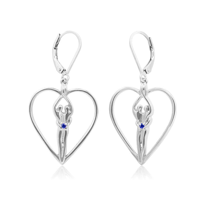 Soulmate Heart Earrings, 1" by ¾", .925 Genuine Sterling Silver, Lever Back, Clear Cubic Zirconia