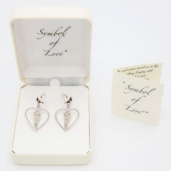 Soulmate Heart Earrings, 1" by ¾", .925 Genuine Sterling Silver, Lever Back, Clear Cubic Zirconia Stone