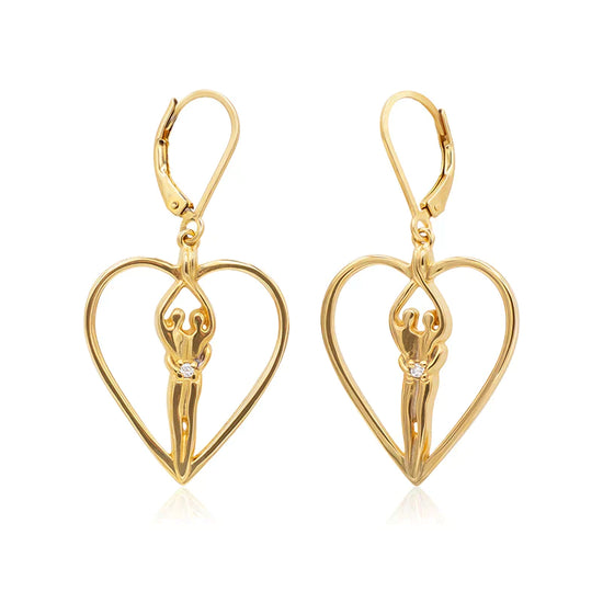 Gold Soulmate Heart Earrings with Clear CZ Gemstone
