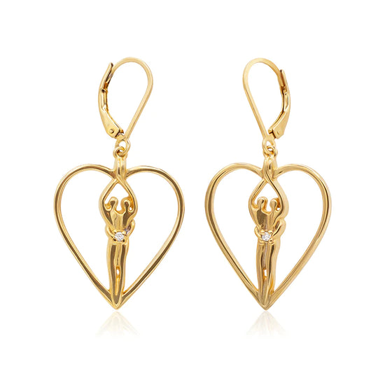 Gold Soulmate Heart Earrings with Clear CZ Gemstone