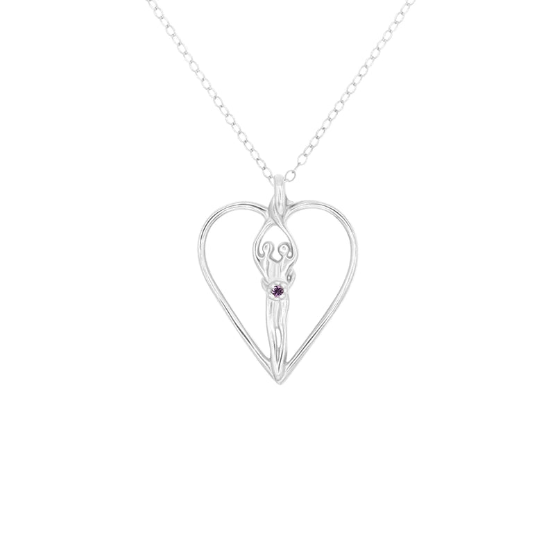 Medium Soulmate Heart Necklace, .925 Genuine Sterling Silver, 18" Chain, Charm 1 ¼" by ¾", Emerald Cubic Zirconia