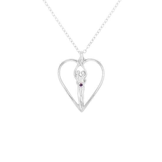 Medium Soulmate Heart Necklace, .925 Genuine Sterling Silver, 18" Chain, Charm 1 ¼" by ¾", Clear Cubic Zirconia