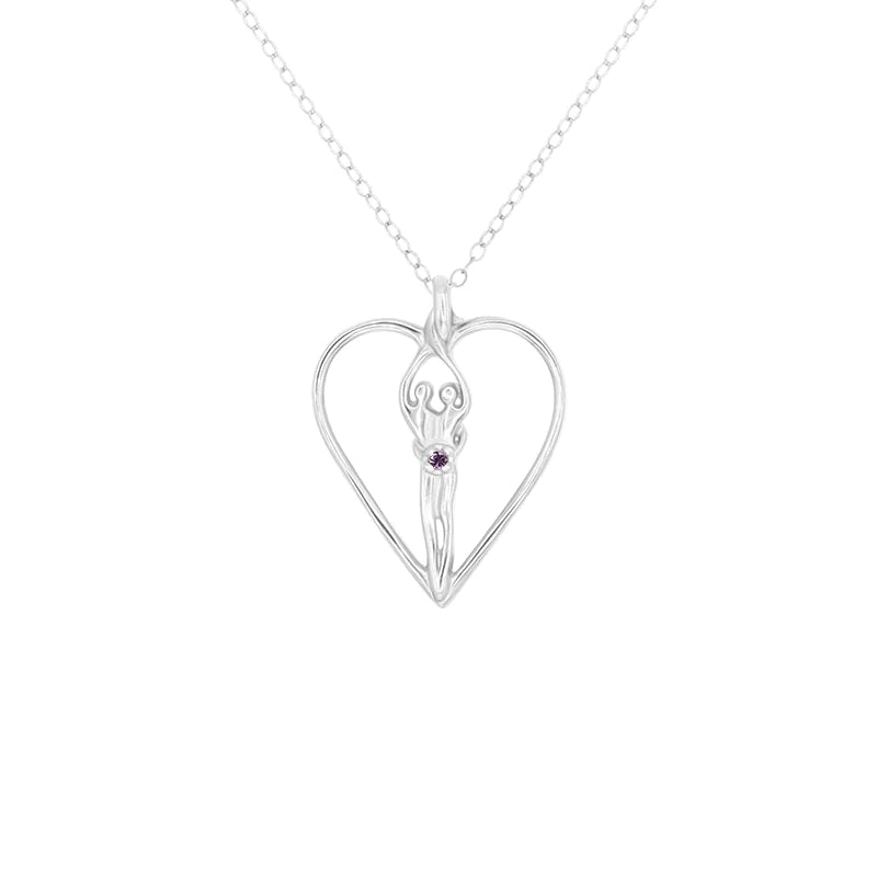 Collar mediano con forma de corazón de alma gemela, plata de ley auténtica .925, cadena de 18", dije de 1 ¼" por ¾", circonita cúbica de rubí