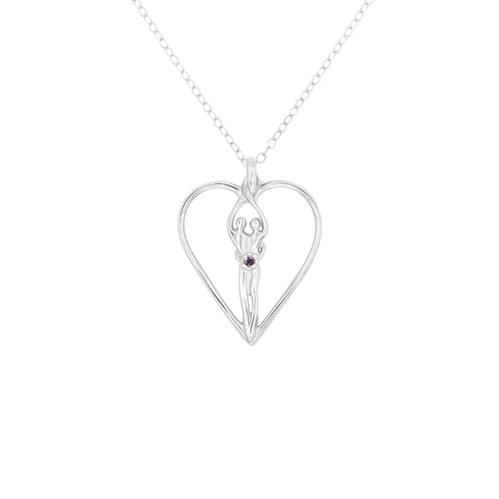 Load image into Gallery viewer, Medium Soulmate Heart Necklace, .925 Genuine Sterling Silver, 18&amp;quot; Chain, Charm 1 ¼&amp;quot; by ¾&amp;quot;, Ruby Cubic Zirconia
