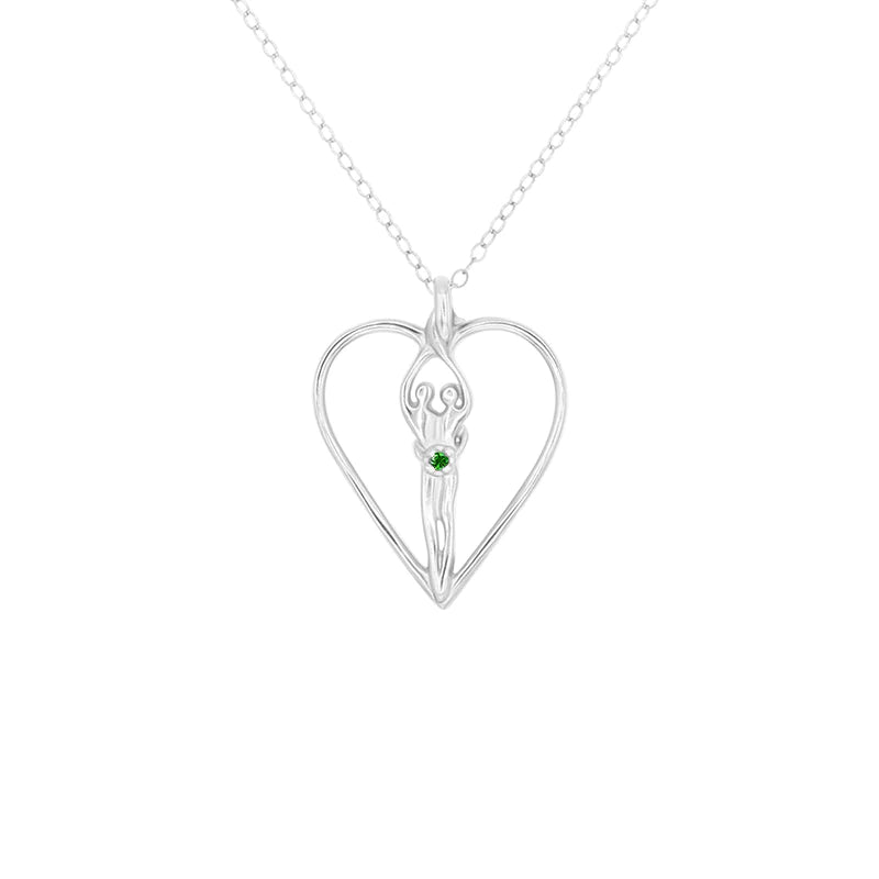 Medium Soulmate Heart Necklace, .925 Genuine Sterling Silver, 18" Chain, Charm 1 ¼" by ¾", Clear Cubic Zirconia