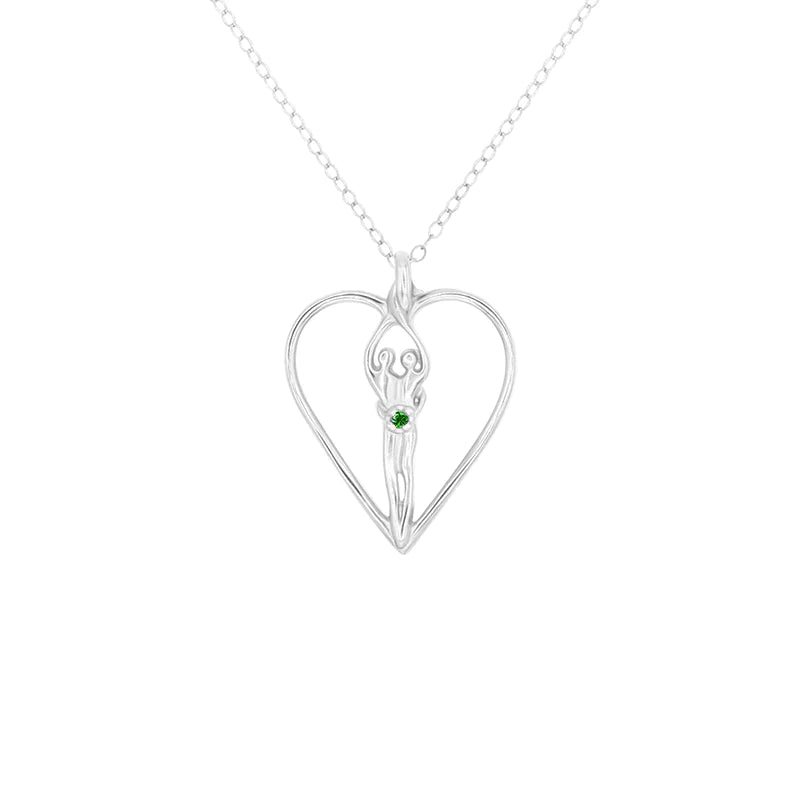 Medium Soulmate Heart Necklace, .925 Genuine Sterling Silver, 18" Chain, Charm 1 ¼" by ¾", Sapphire Cubic Zirconia