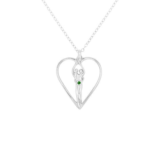 Medium Soulmate Heart Necklace, .925 Genuine Sterling Silver, 18" Chain, Charm 1 ¼" by ¾", Clear Cubic Zirconia