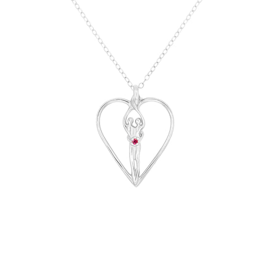 Medium Soulmate Heart Necklace, .925 Genuine Sterling Silver, 18" Chain, Charm 1 ¼" by ¾", Sapphire Cubic Zirconia