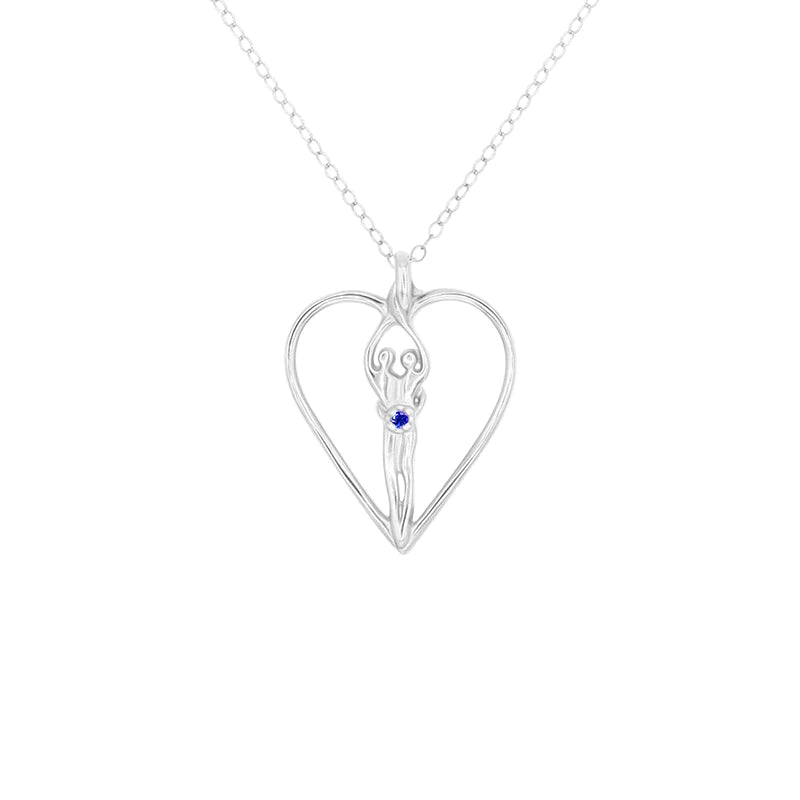 Medium Soulmate Heart Necklace, .925 Genuine Sterling Silver, 18" Chain, Charm 1 ¼" by ¾", Ruby Cubic Zirconia