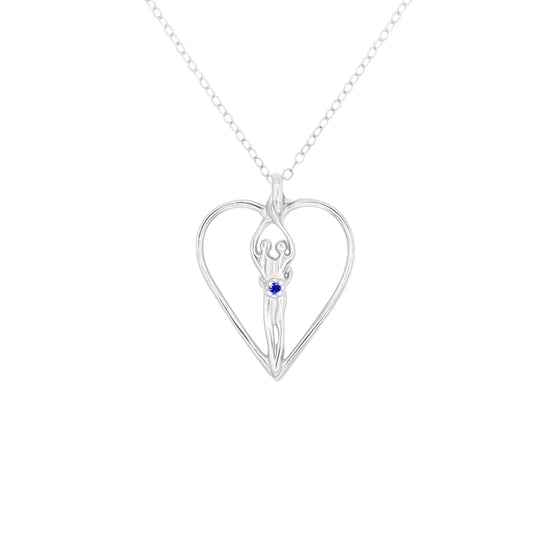 Medium Soulmate Heart Necklace, .925 Genuine Sterling Silver, 18" Chain, Charm 1 ¼" by ¾", Ruby Cubic Zirconia