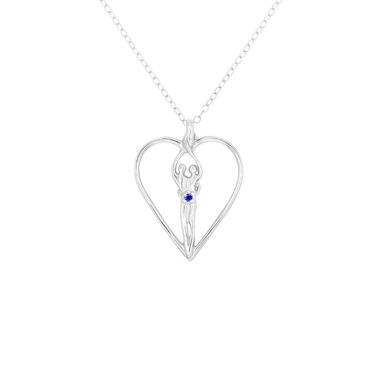 Load image into Gallery viewer, Medium Soulmate Heart Necklace, .925 Genuine Sterling Silver, 18&amp;quot; Chain, Charm 1 ¼&amp;quot; by ¾&amp;quot;, Ruby Cubic Zirconia
